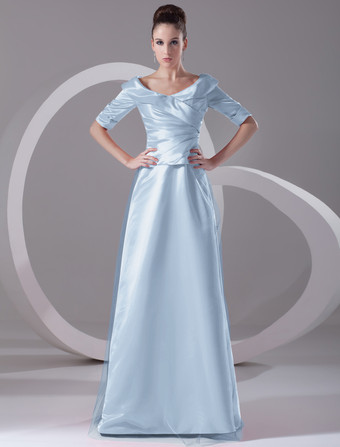 アクアグリーンイブニングドレス Vネック プロムドレス ボールガウンライン パーティードレス レッド サテン ファスナー ロング丈 五分袖 フォーマルドレス 演奏会ドレス 結婚式 二次会ドレス 発表会 ナチュラルウェストライン ウェディング ティアード