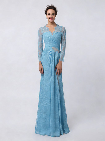 AquaRobe de mère de mariée manche longue transparente au sol robe de cocktail de mariage