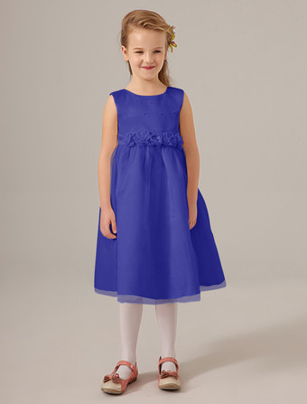 Azul francia Vestido para las damitas de tul con escote redondo y adorno arrugado