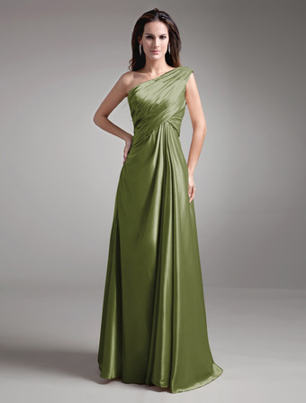 Verde Militare Abito per la madre della sposa champagne in satin elastico con perline a terra Abiti per Ospiti di Matrimonio