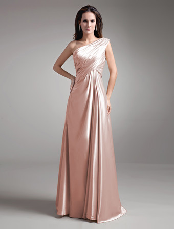 RosaAbito per la madre della sposa champagne in satin elastico con perline a terra Abiti per Ospiti di Matrimonio