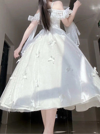 姫ウェディング スイートロリータ ノースリーブ パール ホワイト ロリータ ドレス デイリーカジュアルドレス