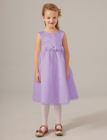 LavandaVestido para las damitas de tul con escote redondo y adorno arrugado