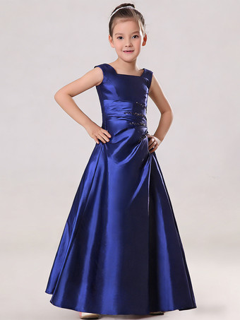 Blu RealeAbiti Cerimonia Bambina Abito per bimba cioccolato in taffettà alla caviglia