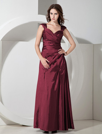 Burgunderrot A-Linie-Brautjungfernkleid aus Taft in Dunkellila