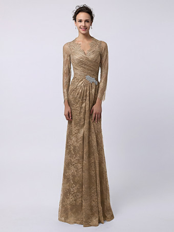 Champagne Robe de mère de mariée manche longue transparente au sol robe de cocktail de mariage