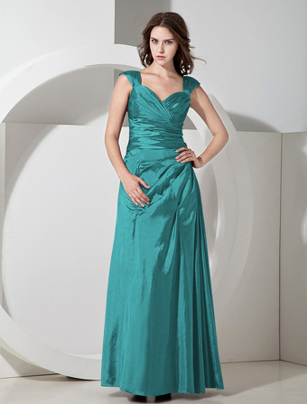 Blaugrün A-Linie-Brautjungfernkleid aus Taft in Dunkellila