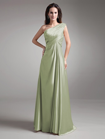 Verde SalviaAbito per la madre della sposa champagne in satin elastico con perline a terra Abiti per Ospiti di Matrimonio