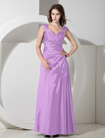 FliederfarbeA-Linie-Brautjungfernkleid aus Taft in Dunkellila
