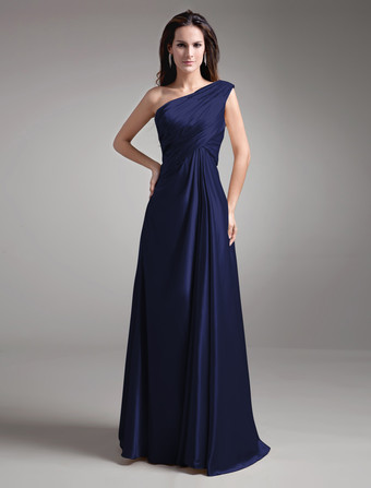 Blu Marino ScuroAbito per la madre della sposa champagne in satin elastico con perline a terra Abiti per Ospiti di Matrimonio