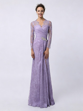 Lavande Robe de mère de mariée manche longue transparente au sol robe de cocktail de mariage