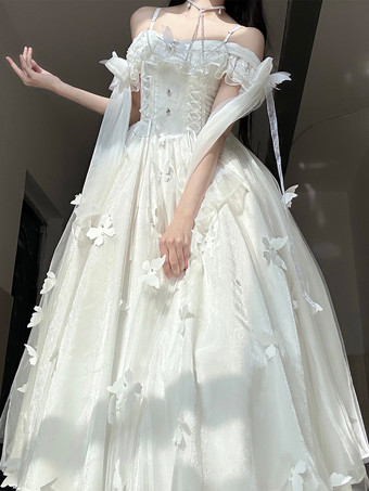 ホワイト 姫ウェディング スイートロリータ ノースリーブ パール ホワイト ロリータ ドレス デイリーカジュアルドレス