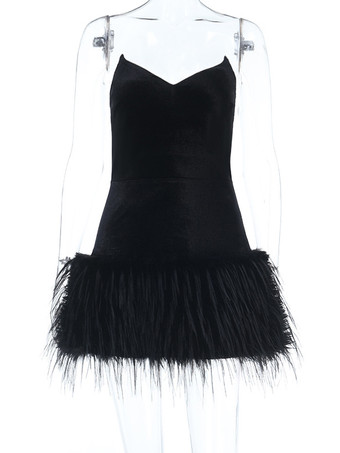 Mini abito da festa aderente sexy con scollo a cuore e piume per donna 2026