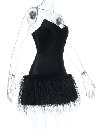 Mini abito da festa aderente sexy con scollo a cuore e piume per donna 2026