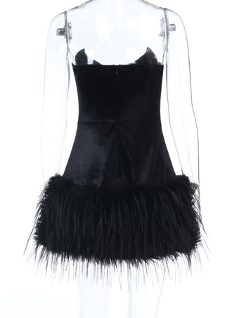 Mini abito da festa aderente sexy con scollo a cuore e piume per donna 2026