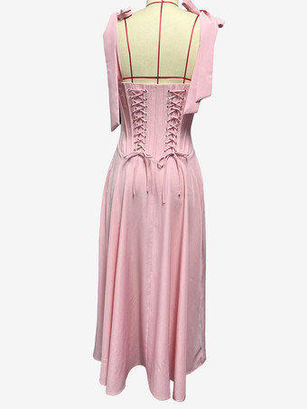 Abito midi a trapezio con cintura e lacci sulle spalle per donna 2026