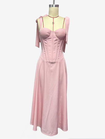 Abito midi a trapezio con cintura e lacci sulle spalle per donna 2026