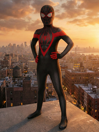 Superhero Cosplay Marvel Comics Kids PS5 Spider Man Miles Morales Zentai Jumpsuit Bodysuit Cosplay Costume