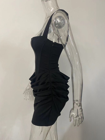 Mini abito aderente con scollo quadrato lacci sul retro corsetto arricciato per donna 2026