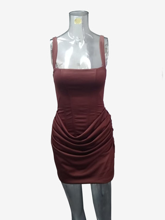 Mini abito aderente con scollo quadrato lacci sul retro corsetto arricciato per donna 2026