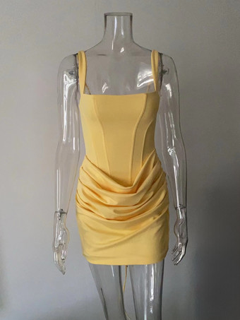 Mini abito aderente con scollo quadrato lacci sul retro corsetto arricciato per donna 2026