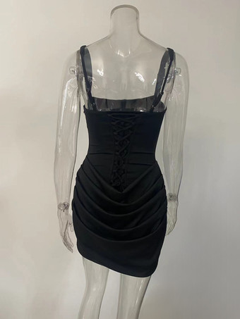 Mini abito aderente con scollo quadrato lacci sul retro corsetto arricciato per donna 2026