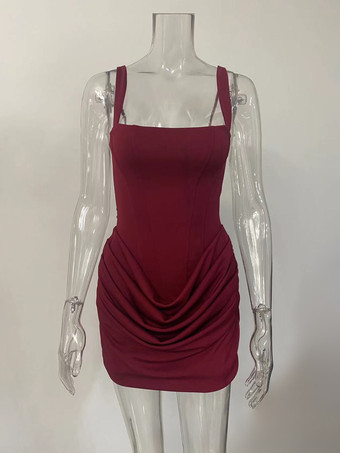 Mini abito aderente con scollo quadrato lacci sul retro corsetto arricciato per donna 2026