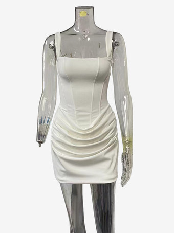 Mini abito aderente con scollo quadrato lacci sul retro corsetto arricciato per donna 2026