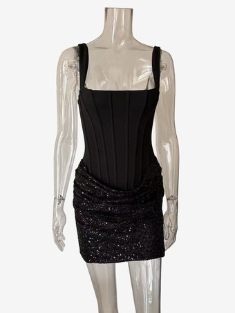 Vestido de fiesta mini ajustado sin mangas con lentejuelas y corsé para mujer 2026