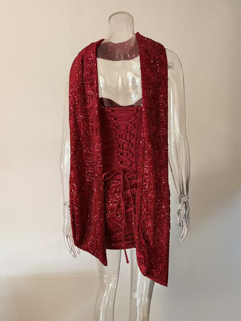 Mini abito da festa con corsetto di paillettes e sciarpa per donna 2026