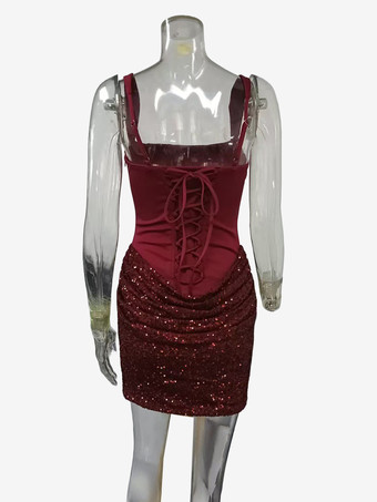 Vestido de fiesta mini ajustado sin mangas con lentejuelas y corsé para mujer 2026