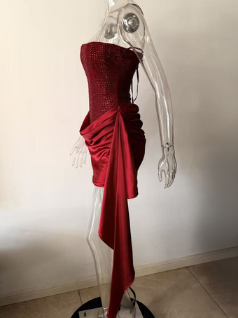 Vestido mini ajustado con corsé y drapeado lateral de diamantes de imitación para mujer 2026