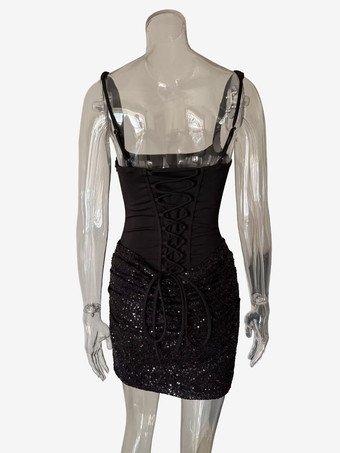 Vestido de fiesta mini ajustado sin mangas con lentejuelas y corsé para mujer 2026