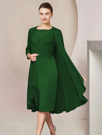 ダークグリーンパーティードレス花嫁の母のためのジュエルネック半袖 A ラインレースティーレングスゲストドレス結婚式のための無料カスタマイズ