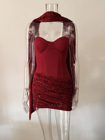 Mini abito da festa con corsetto di paillettes e sciarpa per donna 2026
