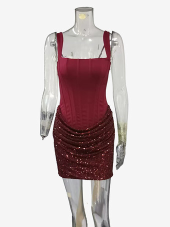 Vestido de fiesta mini ajustado sin mangas con lentejuelas y corsé para mujer 2026