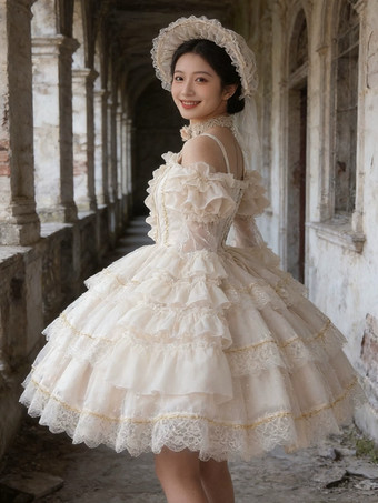 Süßes Lolita-Kleid für die Hochzeit JSK Polyester Kurzarm Süßes Ballett-Lolita-Kleid