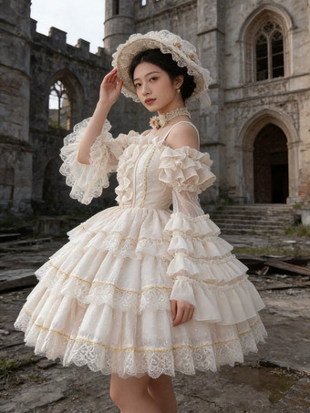 Süßes Lolita-Kleid für die Hochzeit JSK Polyester Kurzarm Süßes Ballett-Lolita-Kleid