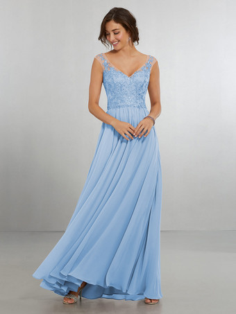 Carta da ZuccheroAbito da damigella d'onore Abito da cerimonia nuziale a trapezio in chiffon lungo fino al pavimento