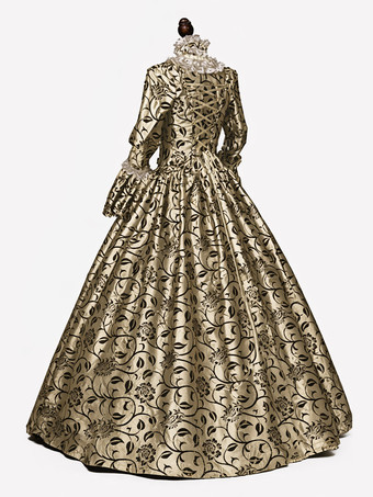 プリンセス 女性用 貴族ドレス 中世 ドレス ゴールド 長袖 ポリエステル 綿じゅす ダンスパーティー チョーカー ドレス ヴィンテージ 中世 ドレス・貴族ドレス ヨーロッパ　宮廷風 レトロコスチューム コスチューム コスチューム