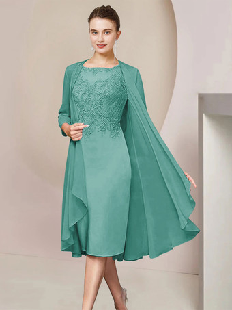 ターコイズグリーンパーティードレス花嫁の母のためのジュエルネック半袖 A ラインレースティーレングスゲストドレス結婚式のための無料カスタマイズ