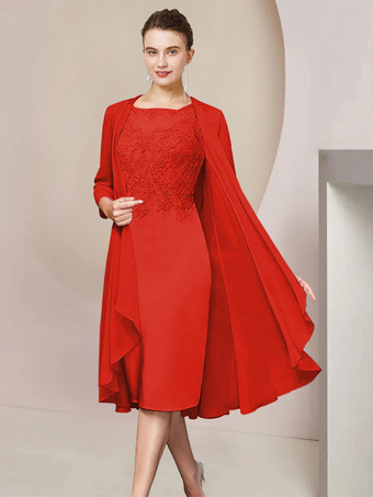 レッド パーティードレス花嫁の母のためのジュエルネック半袖 A ラインレースティーレングスゲストドレス結婚式のための無料カスタマイズ
