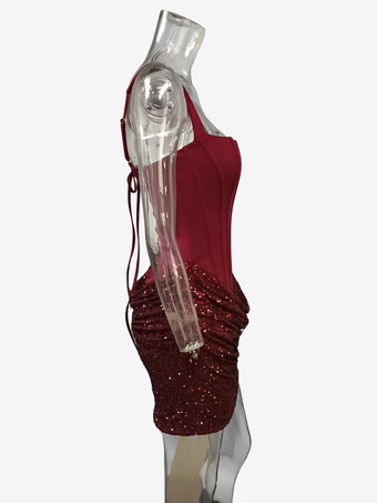 Vestido de fiesta mini ajustado sin mangas con lentejuelas y corsé para mujer 2026