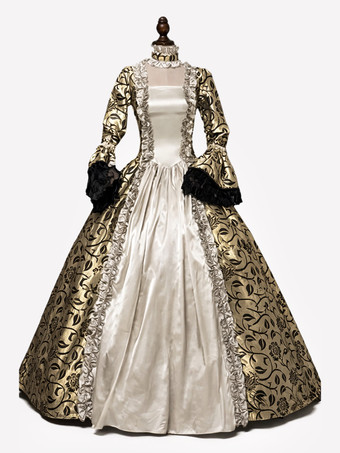 ゴールド プリンセス 女性用 貴族ドレス 中世 ドレス ゴールド 長袖 ポリエステル 綿じゅす ダンスパーティー チョーカー ドレス ヴィンテージ 中世 ドレス・貴族ドレス ヨーロッパ　宮廷風 レトロコスチューム コスチューム コスチューム