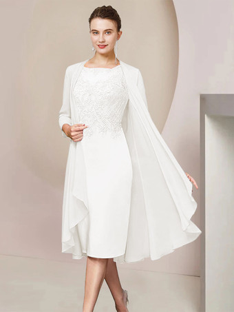 アイボリーパーティードレス花嫁の母のためのジュエルネック半袖 A ラインレースティーレングスゲストドレス結婚式のための無料カスタマイズ