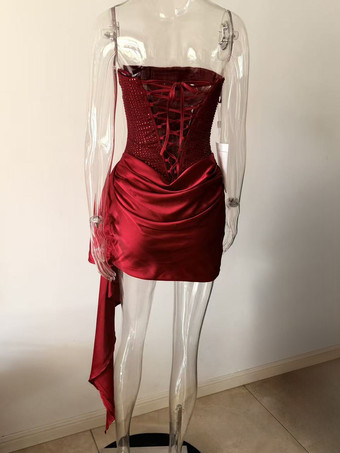 Vestido mini ajustado con corsé y drapeado lateral de diamantes de imitación para mujer 2026