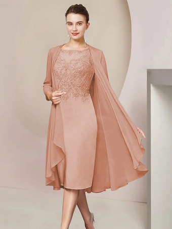 カメオピンクパーティードレス花嫁の母のためのジュエルネック半袖 A ラインレースティーレングスゲストドレス結婚式のための無料カスタマイズ