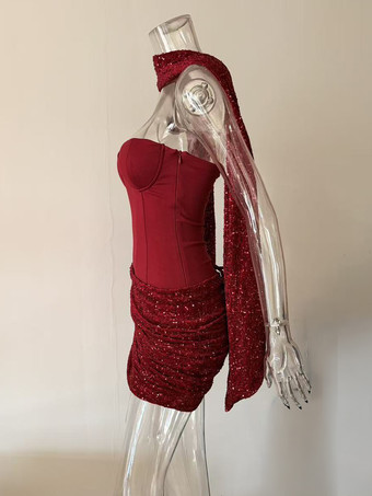 Mini abito da festa con corsetto di paillettes e sciarpa per donna 2026