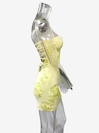 Vestido mini ajustado con corsé bordado de girasoles y detalle de tiras en la espalda para mujer 2026