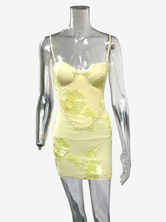 Vestido mini ajustado con corsé bordado de girasoles y detalle de tiras en la espalda para mujer 2026